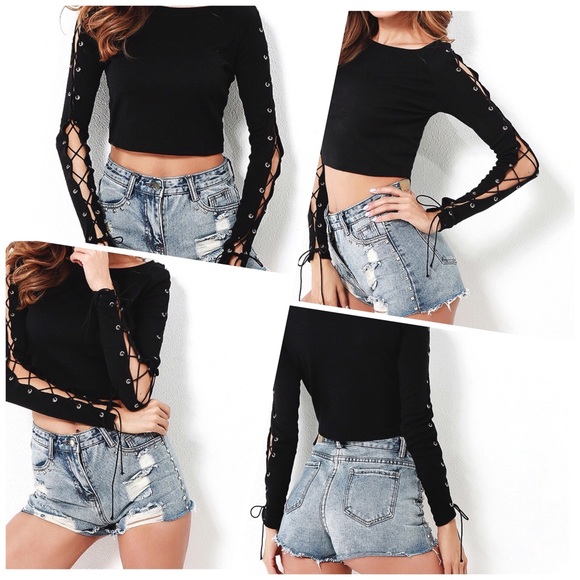 Trendy Laced Sleeve Short Sweater ★ - Picture 3 of 8